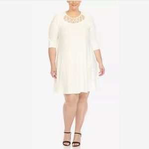 White Mark Criss Cross Neckline 3/4 Sleeve Swing Dress NWT Size 2X white